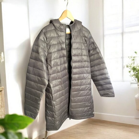 WIND RIVER Mid-length Puffer Parka Light-weight Hooded Jacket Gray Fall Winter - Picture 2 of 16